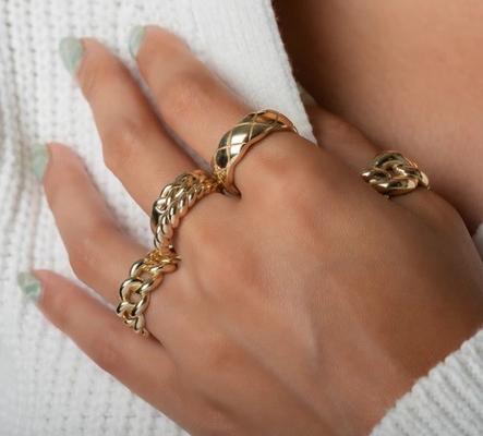 華麗なバロック 14K ゴールド グラデント ツイスト 925 スターリング シルバー 女性の指輪 汚れのない宝石