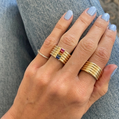 18K 金彩虹 バゲットカット CZ マルチ ファッション 925 ステルリング シルバー 女性指輪
