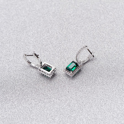 グリーン CZ ダイヤモンド 925 スターリング シルバー クラシック 豪華 ハープ イヤリング 女性用 ファッション