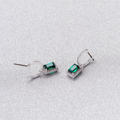グリーン CZ ダイヤモンド 925 スターリング シルバー クラシック 豪華 ハープ イヤリング 女性用 ファッション