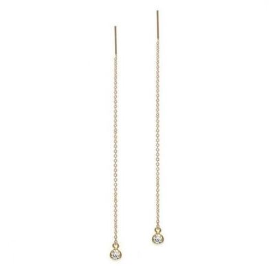 925 スターリングシルバー シンプル 18K ゴールドプラテッド 女性用ベーゼルドロップチェーンのスレッドヤー イヤリング