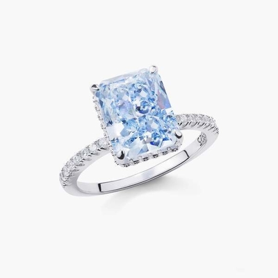 シルバー付 バゲット 青ダイヤモンド 5A アイスカット CZ 結婚指輪 女性用 925 スターリングシルバー
