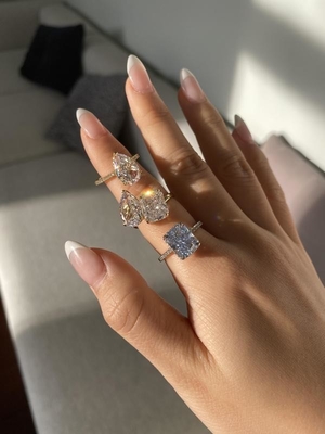 シルバー付 バゲット 青ダイヤモンド 5A アイスカット CZ 結婚指輪 女性用 925 スターリングシルバー