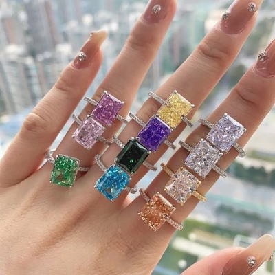 シルバー付 バゲット 青ダイヤモンド 5A アイスカット CZ 結婚指輪 女性用 925 スターリングシルバー