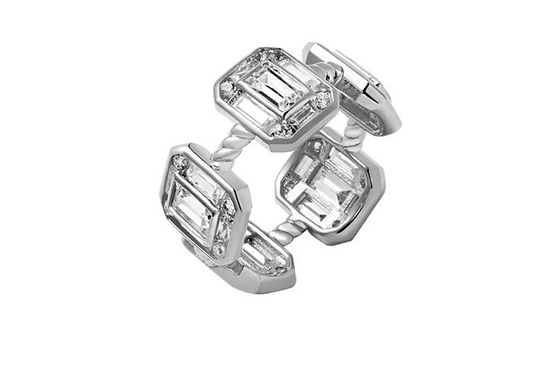エメラルド ホワイト CZ 女性 エターニティバンド バゲット 18K ゴールド 925 スターリング シルバーリング