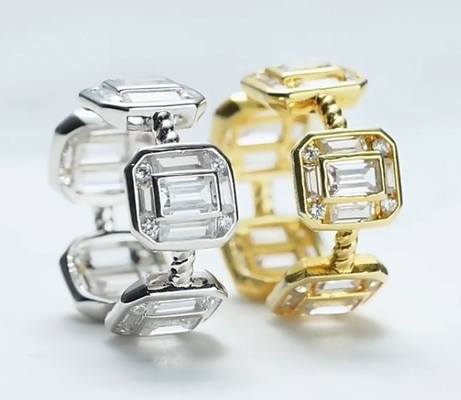 エメラルド ホワイト CZ 女性 エターニティバンド バゲット 18K ゴールド 925 スターリング シルバーリング