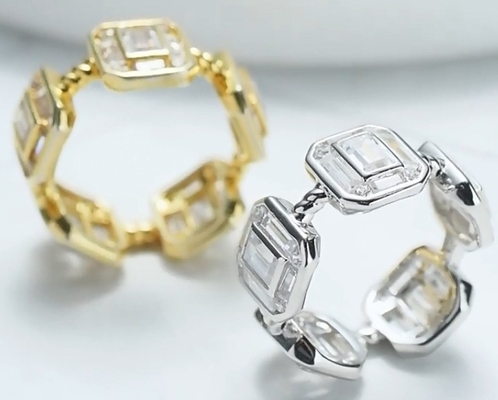 エメラルド ホワイト CZ 女性 エターニティバンド バゲット 18K ゴールド 925 スターリング シルバーリング