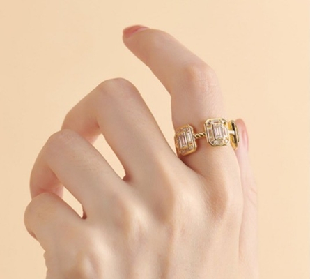 エメラルド ホワイト CZ 女性 エターニティバンド バゲット 18K ゴールド 925 スターリング シルバーリング
