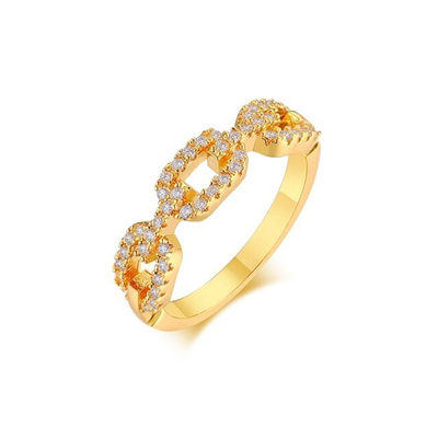925 スターリング シルバー カーブリンク チェーン リング 18K 女性 キュービック ジルコニア リング