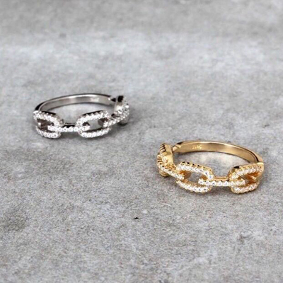 925 スターリング シルバー カーブリンク チェーン リング 18K 女性 キュービック ジルコニア リング