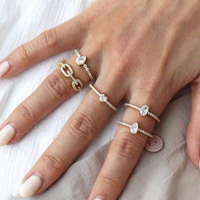 925 スターリング シルバー カーブリンク チェーン リング 18K 女性 キュービック ジルコニア リング