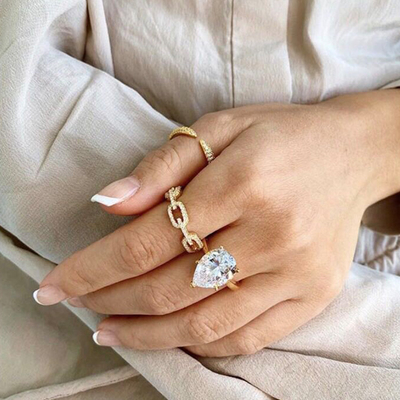 925 スターリング シルバー カーブリンク チェーン リング 18K 女性 キュービック ジルコニア リング