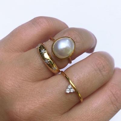 14k 18k ゴールド チャンキースターセット ダイヤモンドバンド スタイリッシュな服のための指輪