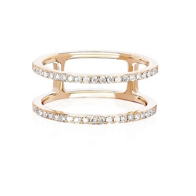 ホワイト CZ ダブル ライン 積み立てられるリング ゴールド 18K プラテッド リアル 925 スターリング シルバー クリスタル キュービック ジルコーン 宝石
