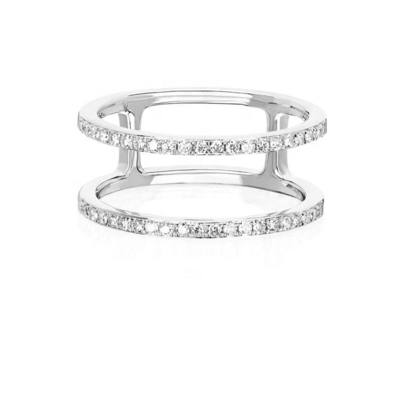 ホワイト CZ ダブル ライン 積み立てられるリング ゴールド 18K プラテッド リアル 925 スターリング シルバー クリスタル キュービック ジルコーン 宝石