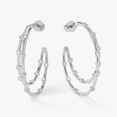 ホワイト キュービックジルコニア フープ イヤリング ベゼルセット ツインフープ イヤリング 18K ゴールド
