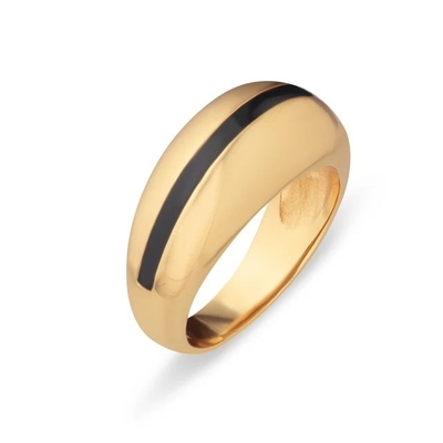 卸売 18K 金色 ストライプ ピンク エナメルドーム 925 ステルリング シルバー 女性の指輪