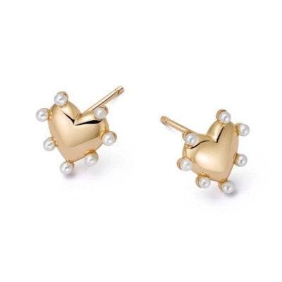 ハート 形 パール スタッド イヤリング 手作り 925 ステルリング シルバー 14K ゴールド 女の子 ファッション 豪華 宝石