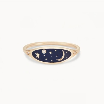 手作り 18K 金色 半夜青 エナメル 925 ステルリング シルバー 丸 ブリリアント CZ 女の子用 スタッキングリング