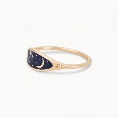 手作り 18K 金色 半夜青 エナメル 925 ステルリング シルバー 丸 ブリリアント CZ 女の子用 スタッキングリング