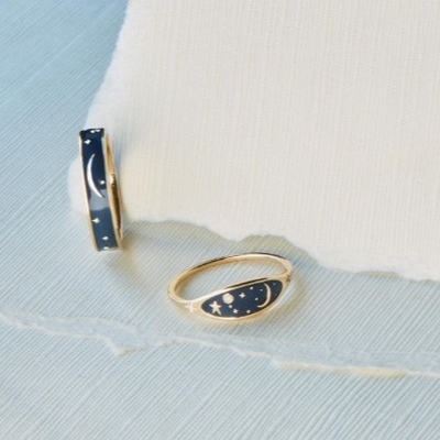 手作り 18K 金色 半夜青 エナメル 925 ステルリング シルバー 丸 ブリリアント CZ 女の子用 スタッキングリング
