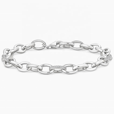 シークスタイル マイクロインセットインレイ技術 925 ステルリングシルバー ホワイトゴールドリンク ブレスレット