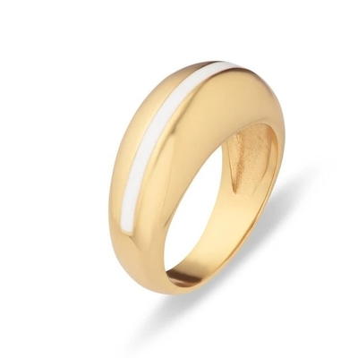 卸売 18K 金色 ストライプ ピンク エナメルドーム 925 ステルリング シルバー 女性の指輪