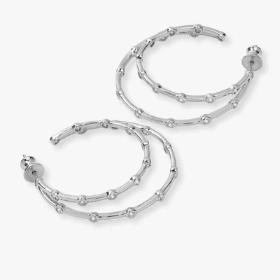 ホワイト キュービックジルコニア フープ イヤリング ベゼルセット ツインフープ イヤリング 18K ゴールド