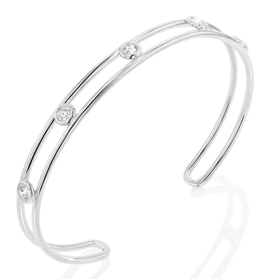 プラチナ ダイヤモンド キュービック ジルコニア マンチェット ブレスレット 幅6mm CZ マンチェット ブレスレット