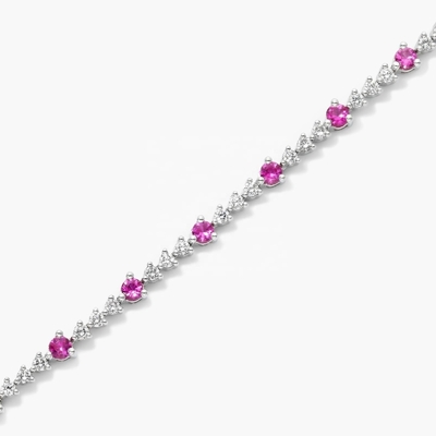 3MM ホワイトジルコンルビー テニスブレスレット 丸切りのスターリングシルバー テニスブレスレット