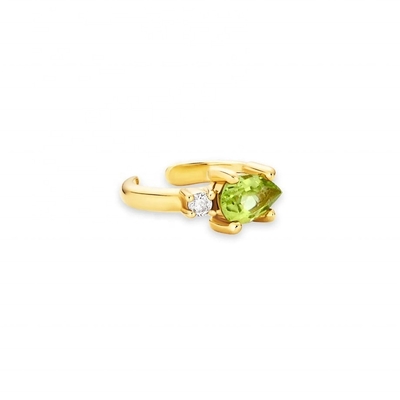 18K ゴールド 925 ステルリング シルバー トレンドデザイン ピアス カット ペリドット CZ マンチェット イヤリング