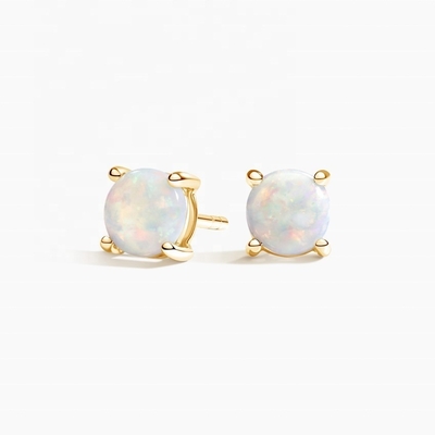 18K ゴールド 6MM ソリテア オパール 女性の耳飾り
