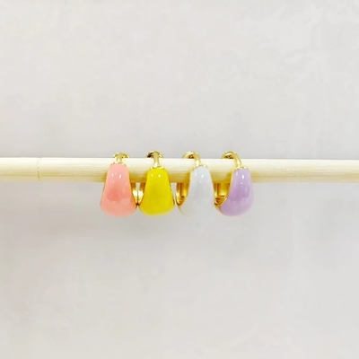 オーダーメイド 女性 精品 宝石 S925 シルバー 18K ゴールド ボールド ドーム カラフル エナメル 小型 ハグジー イヤリング