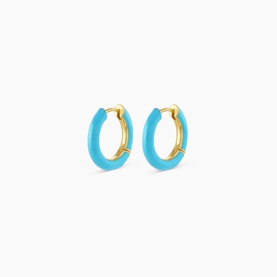 オーダーメイド ロゴ チョンキー 18K 金色 フープ ターコイズ エナメル色 925 ステルリング シルバー ハグジー イヤリング