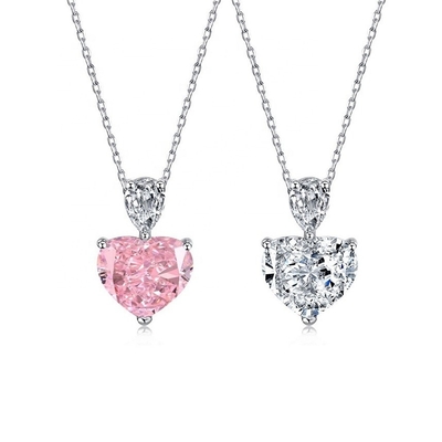 S925 女性用 ステルリングシルバー ネックレス ピンク ハート ホワイト ドロップ ペア CZ ペンダント コラーボーンチェーン