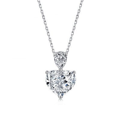 S925 女性用 ステルリングシルバー ネックレス ピンク ハート ホワイト ドロップ ペア CZ ペンダント コラーボーンチェーン