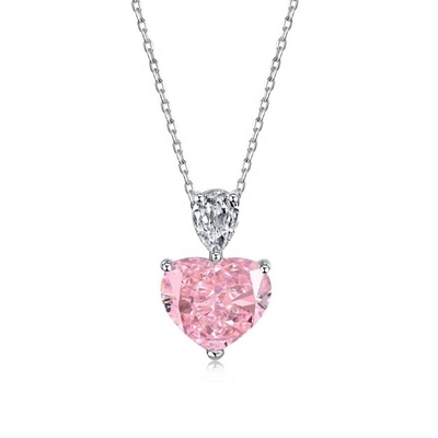 S925 女性用 ステルリングシルバー ネックレス ピンク ハート ホワイト ドロップ ペア CZ ペンダント コラーボーンチェーン
