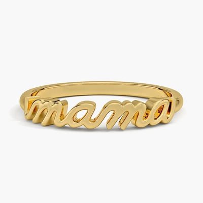 クラシック925スターリングシルバー14Kゴールド 極度に磨き上げられたMAMA 女性リング ミニマリストデザイン
