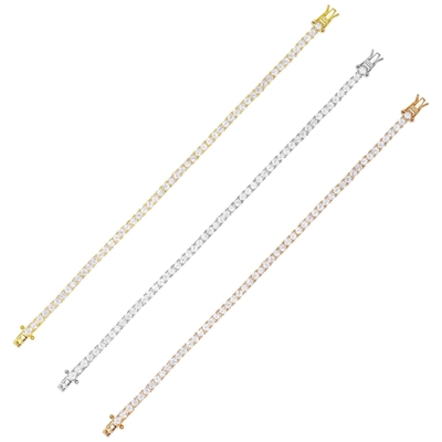 ホットアイテム 925 スターリング シルバー 金 3mm キュービックジルコニア テニス ブレスレット 女性用