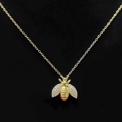 ファッション 18K 金色 ミツバチペンダント ネックレス 手作り 925 ステルリング シルバー 宝石