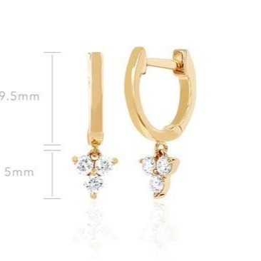 14K ゴールド ブローソム ミニ ハグジー ダイヤモンド トリオ ドロップ イヤリング 銀 宝石 主要素材