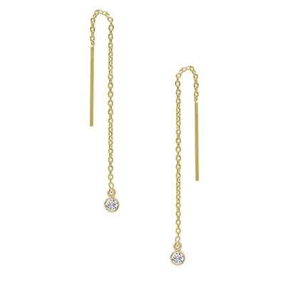 925 スターリングシルバー シンプル 18K ゴールドプラテッド 女性用ベーゼルドロップチェーンのスレッドヤー イヤリング