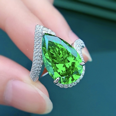 豪華 エメラルド CZ ダイヤモンドリング リアル 925 ステルリング シルバー 女性用 手作り 宝石