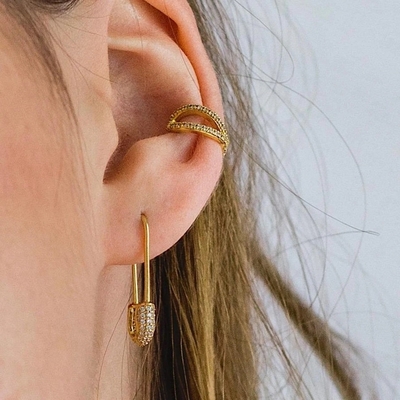 女性 ハープ イヤリング 925 シルバー クリア CZ ダイヤモンド ブラジル 黄金 宝石