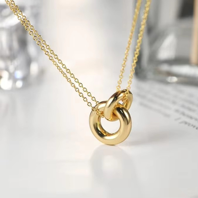 精巧な丸いネックレス,14k ゴールド 925 ステルリング シルバー インターロック 丸いネックレス 女性用,マットネックレス