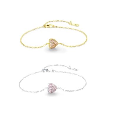 女性用925スターリングシルバーハートブレスレット、ジルコン付き