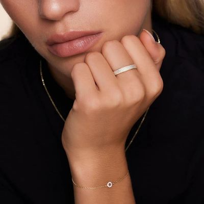 925 スターリング シルバー 18K 金付 CZ 半永久指輪 女性用