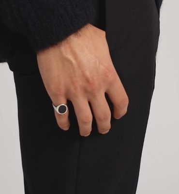 18K 金色 黒オニックス 925 ステルリング シルバー 男性用 印章指輪