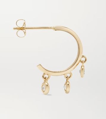 14Kゴールドメッキ真鍮フープピアス、ジルコンベゼルセッティング付き