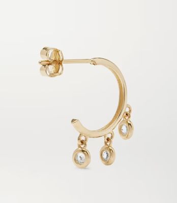 14Kゴールドメッキ真鍮フープピアス、ジルコンベゼルセッティング付き